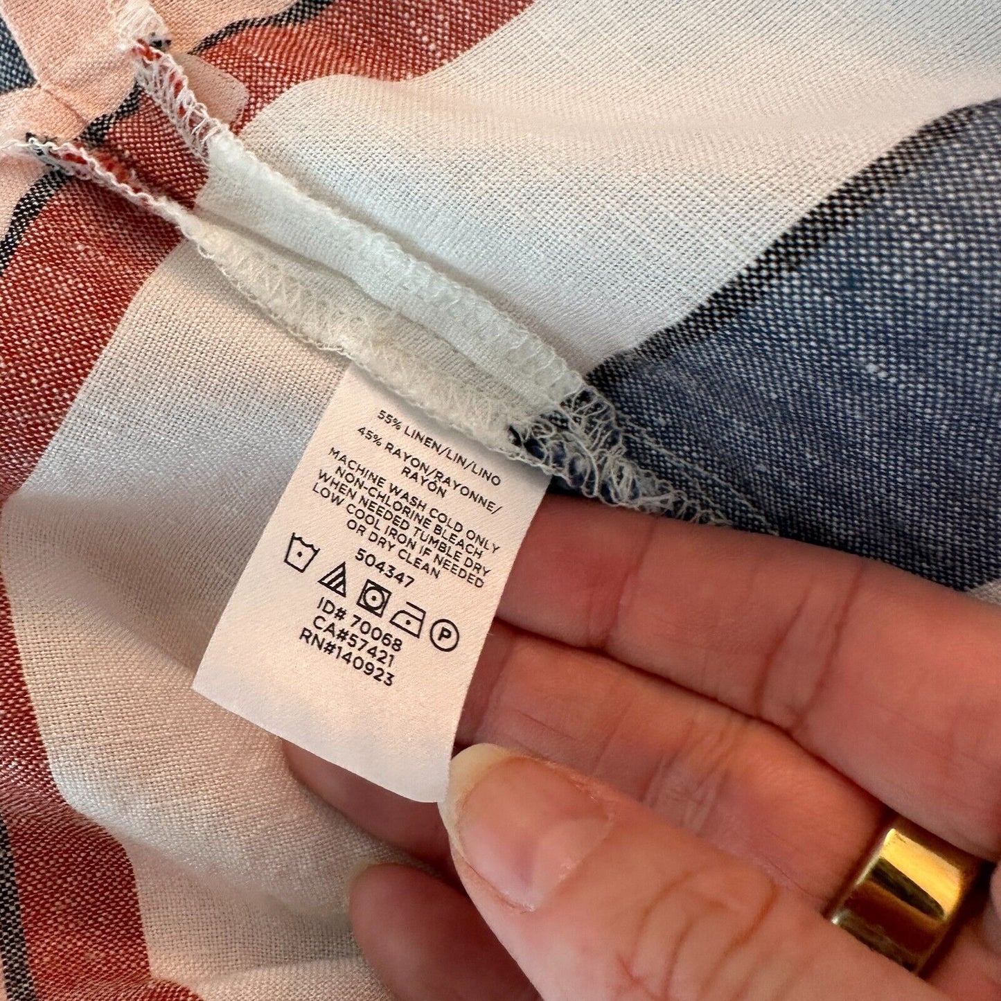 Loft Gray White Pink Stripe Linen Blend Halter Neck Sleeveless Blouse Keyhole SM
