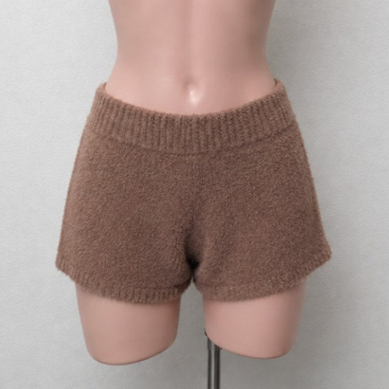 Salty Chic Brown High Waist Fuzzy Terry Cloth Stretch Short Shorts Small