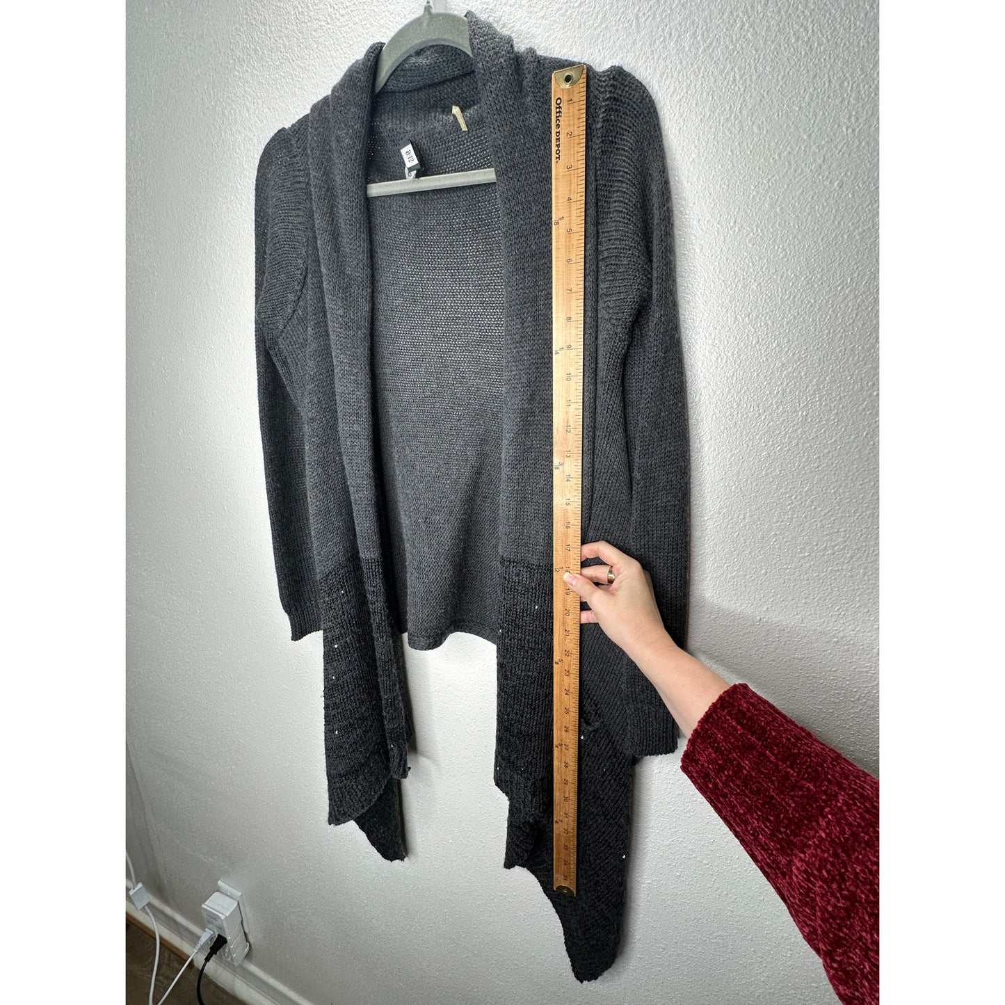 9/15 Saks 5th Ave Dark Gray Waterfall Front Cardigan with Sequins Large