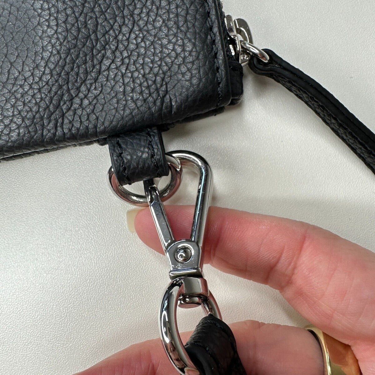 NIB Swarovski Black Quilted Leather & Crystals Zip Close Leather Strap Clutch
