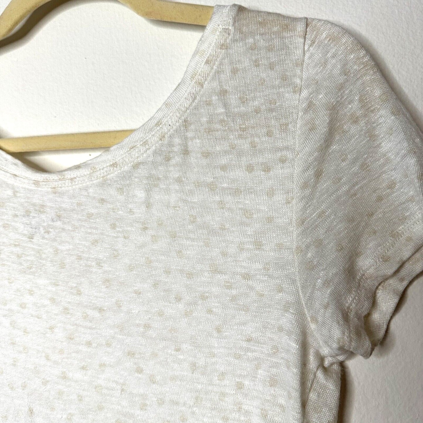 Loft Cream 100% Linen Light Short Sleeve Polka Dot Scoop Neck Shirt Tee XS