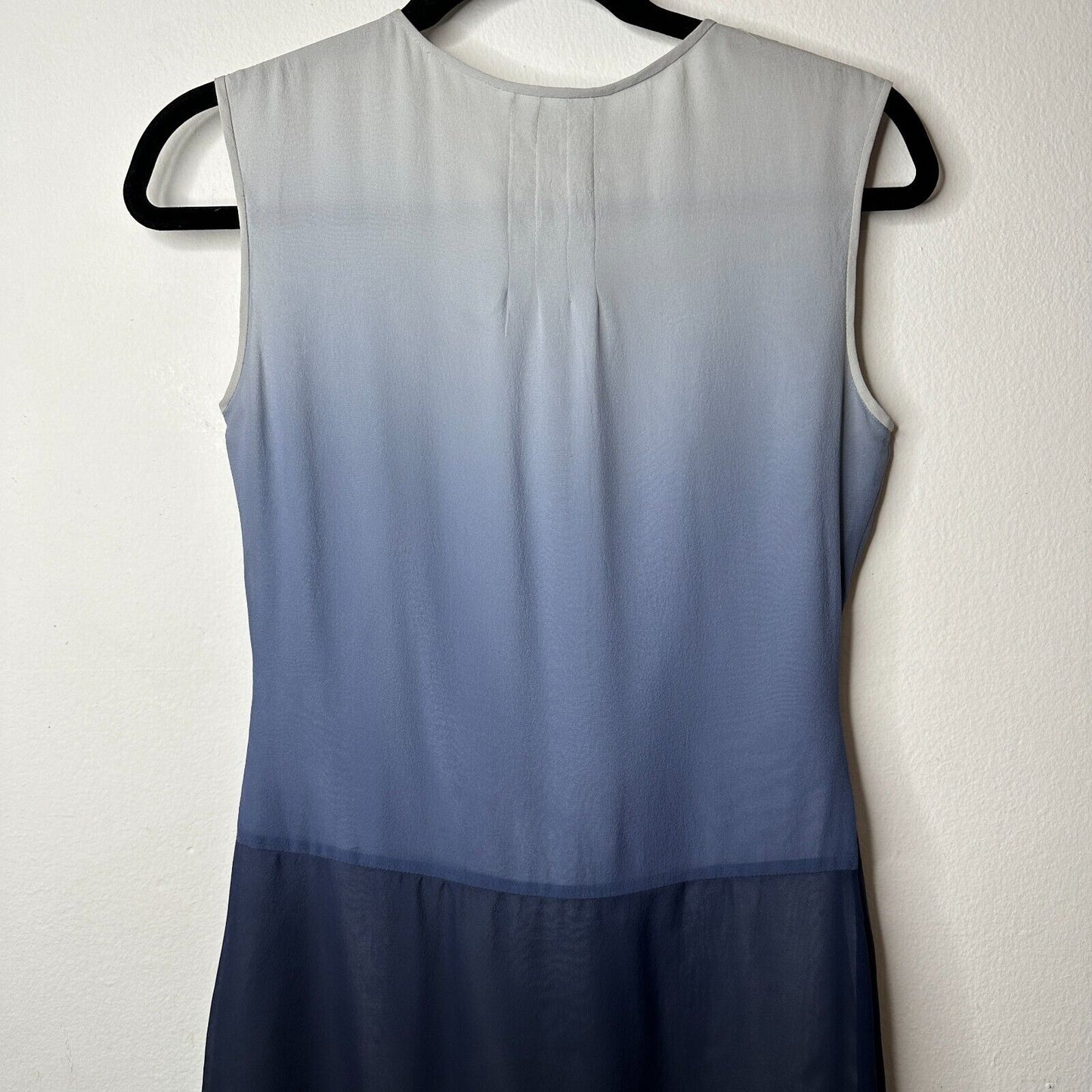 Jill Stuart 100% Silk Gray Navy Ombre Sleeveless Sheer Dress VNeck Side Zip 2