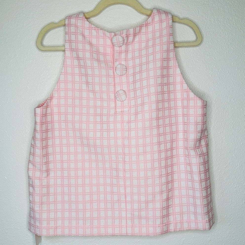 NWT Lisa Marie Fernandez Pink & White Check Boucle Back Button Sleeveless Top 4