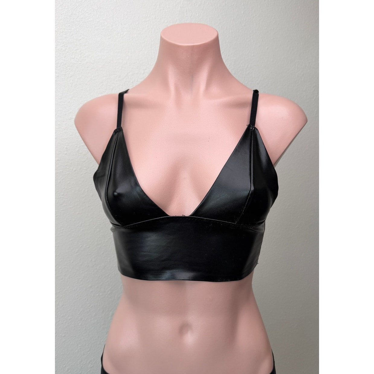 Black Faux Leather Triangle Bralette Women S
