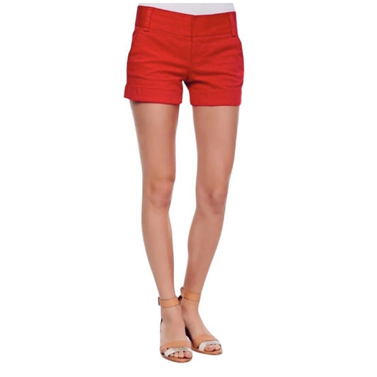 Alice & Olivia Poppy Classic Cady Cuffed Twill Shorts Mid Rise Slash Pockets Med