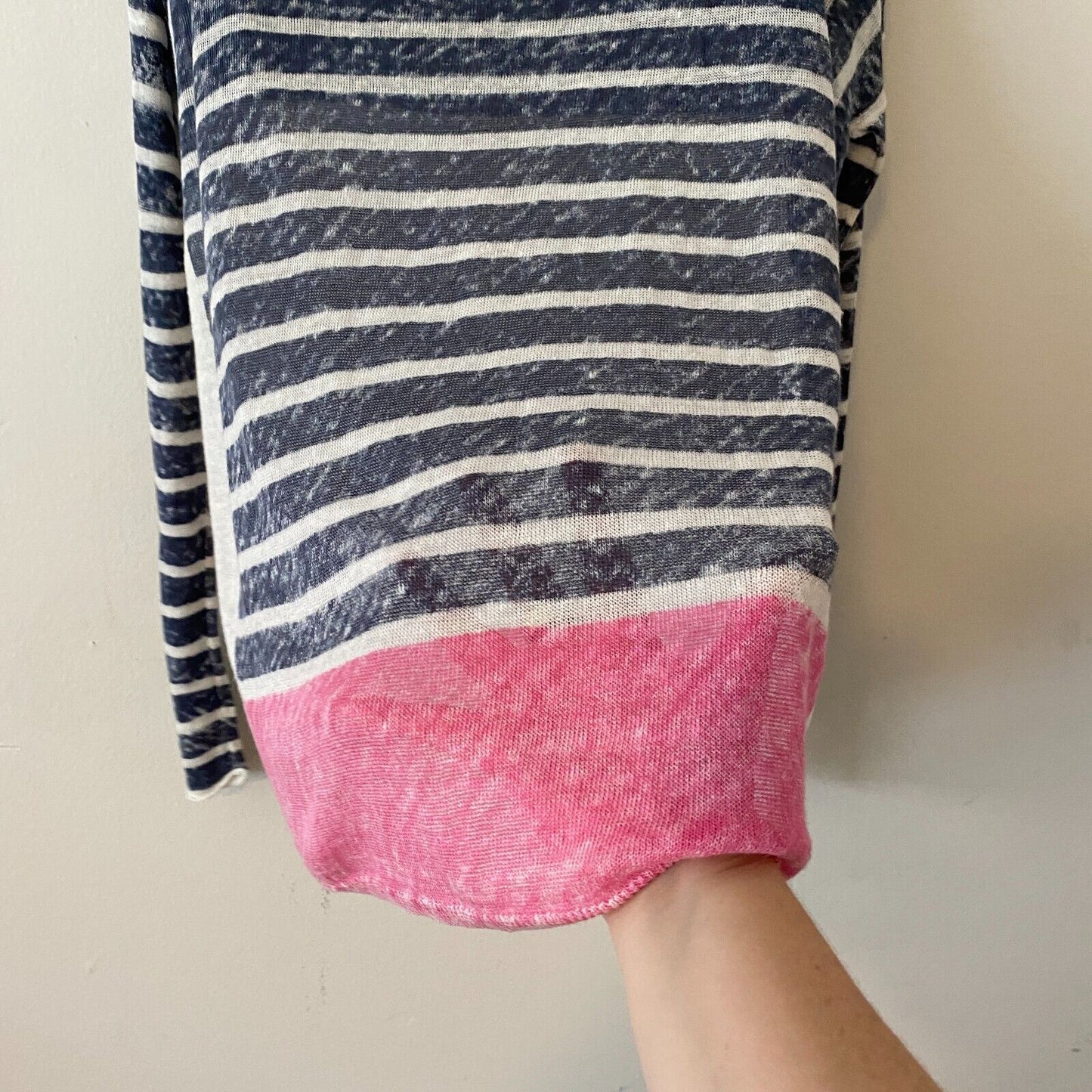 Splendid Blue White Pink Stripe Light Linen Boat-Neck Long Sleeve Sweater XS