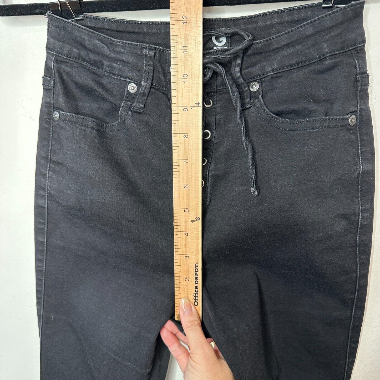 G By Guess Edgy Stone Black Lace-Up Front High Waist Stretch Skinny Jeans 28