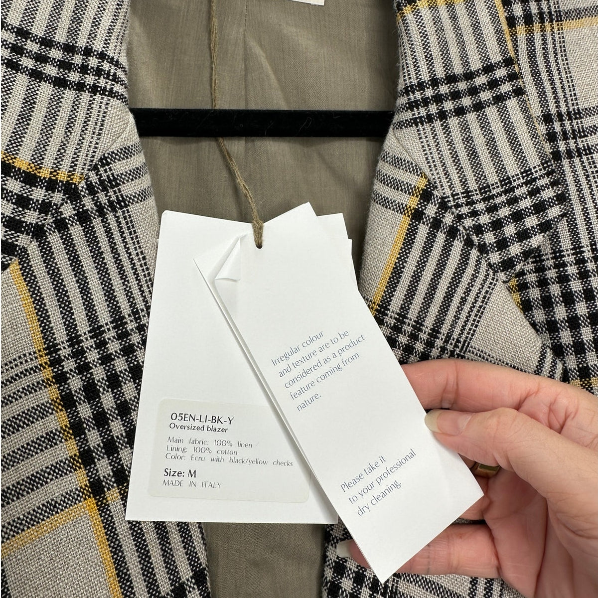 NWT Cristaseya Oversized Linen Blazer Ecru Black Yellow Plaid M