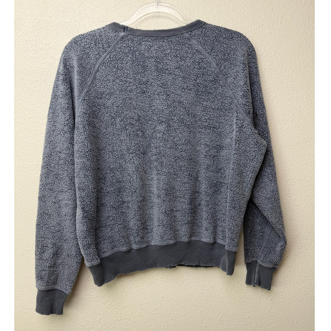 The Great. Blue Fleece Sweatshirt Distressed Raw Hem Raglan Sleeve - Size 0