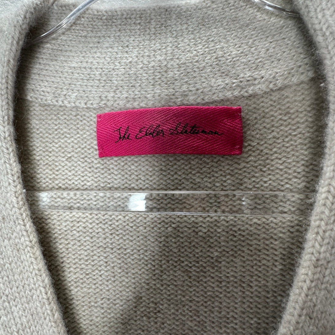 The Elder Statesman Tan Intarsia Long Line Cashmere Cardigan L