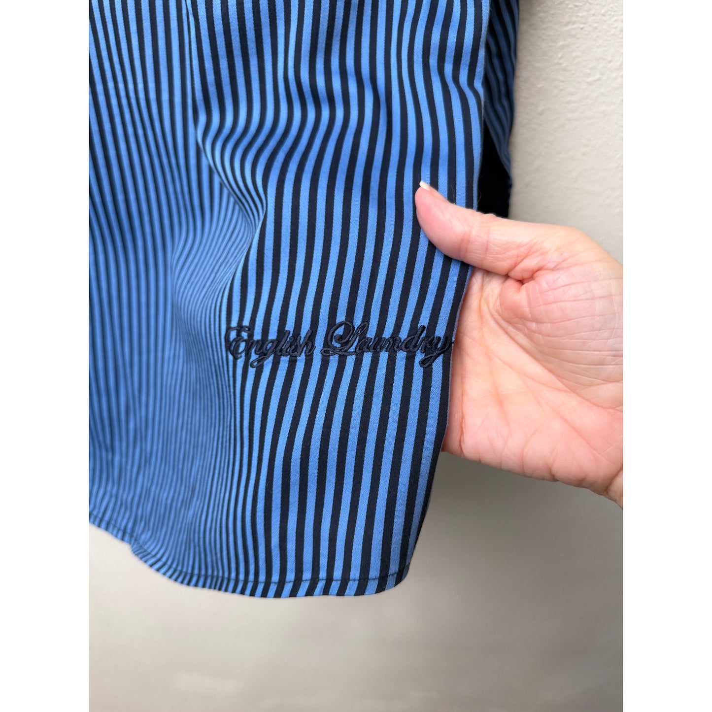 English Laundry Blue Black Stripe Button Front Shirt Mens L