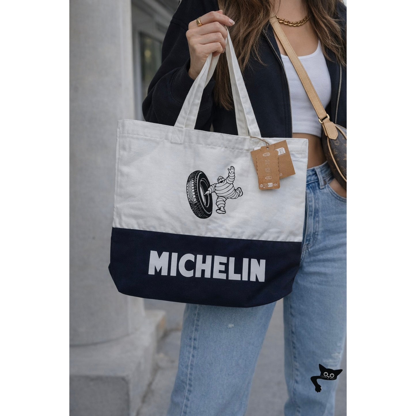 NWT Michelin Logo Tote Bag White Navy Black Unisex