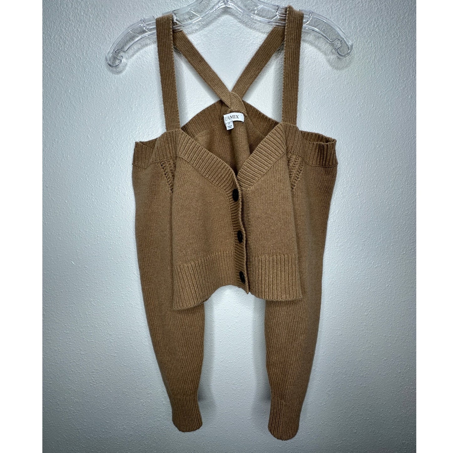 Intermix Beige Rumi Cold Shoulder V-Neck Button Cardigan P