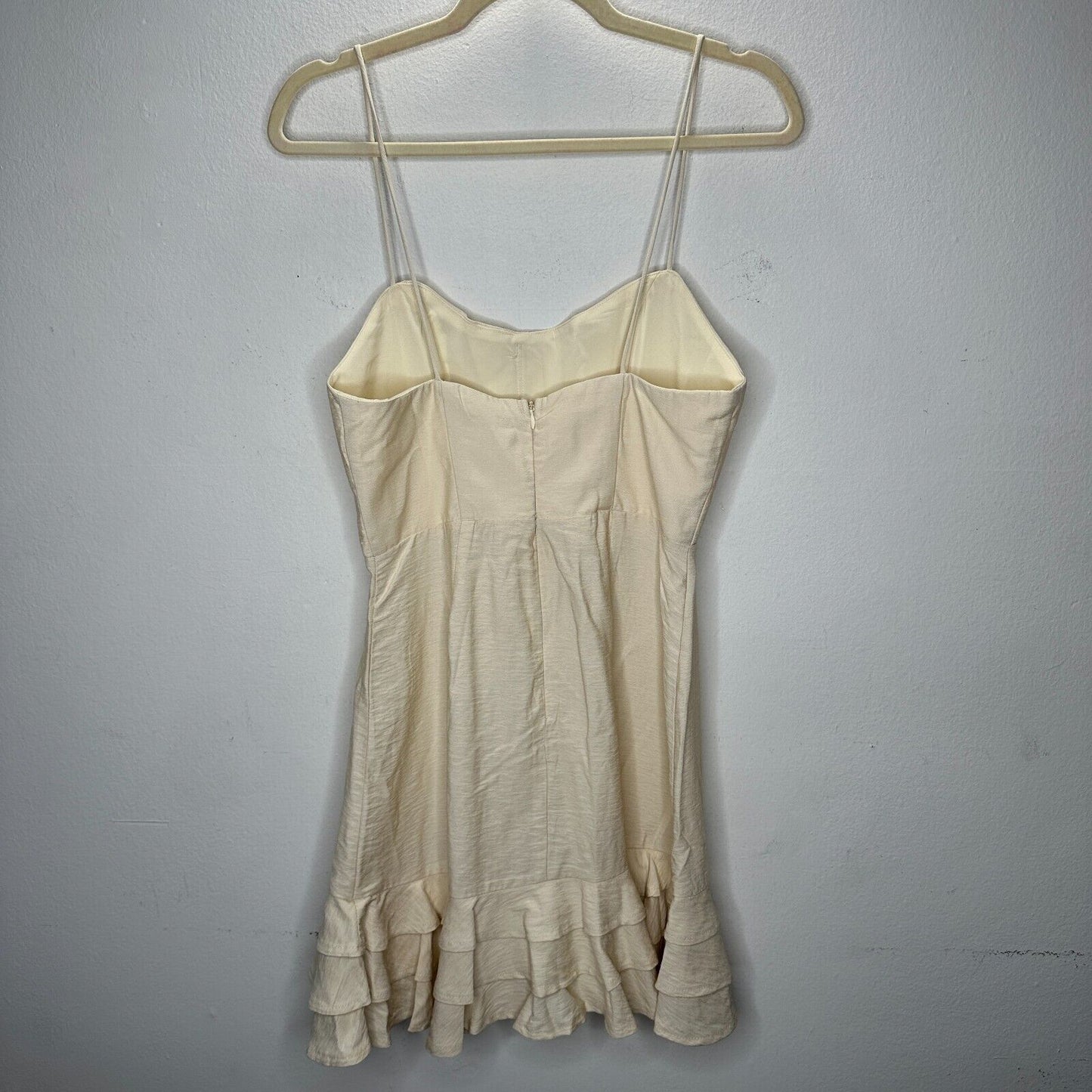 Saints + Secrets Creamy Beige Structured Bodice Tiered Ruffle & Hem Mini Dress M