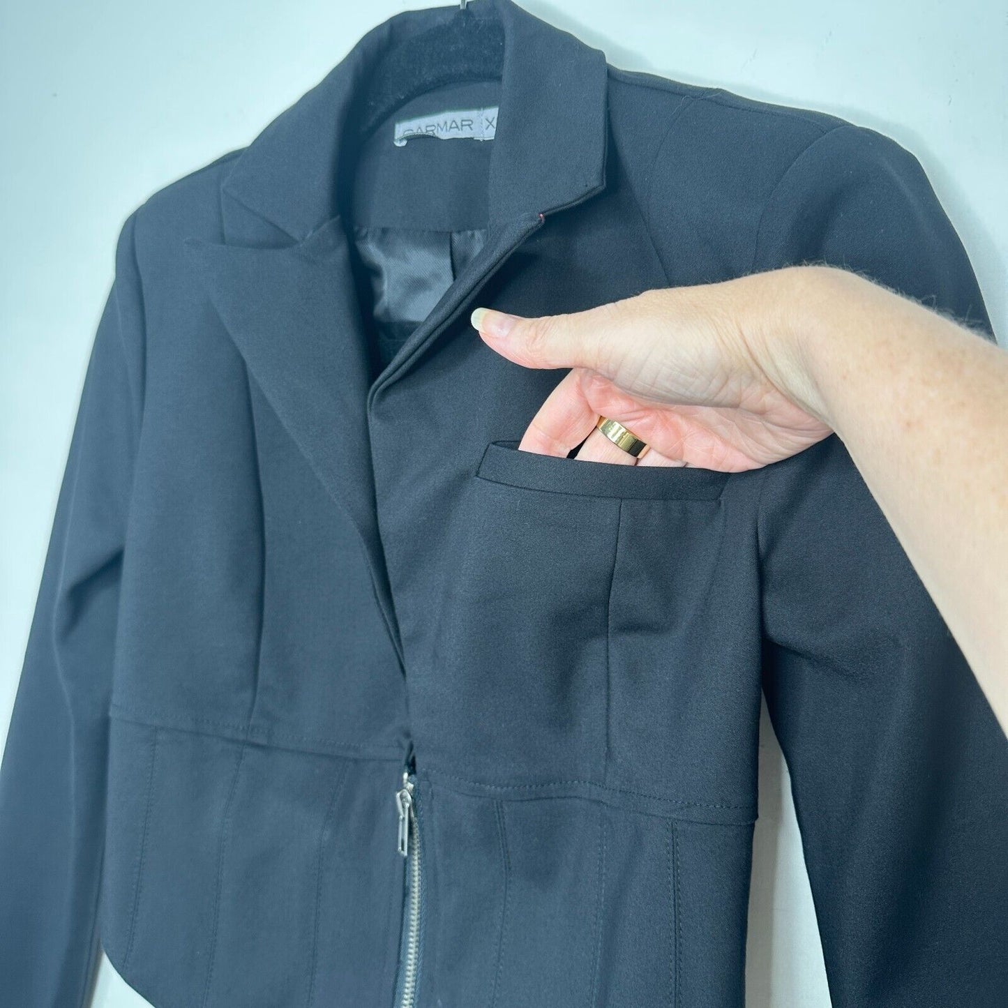 CARMAR Black Cotton Cropped Vest Jacket Half Zip Front Breast Pocket Size XS