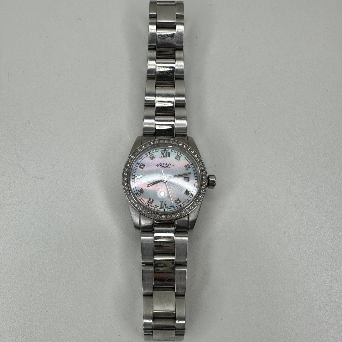 Rotary Havana Silver Diamond Bezel Pearl Face Quartz Watch