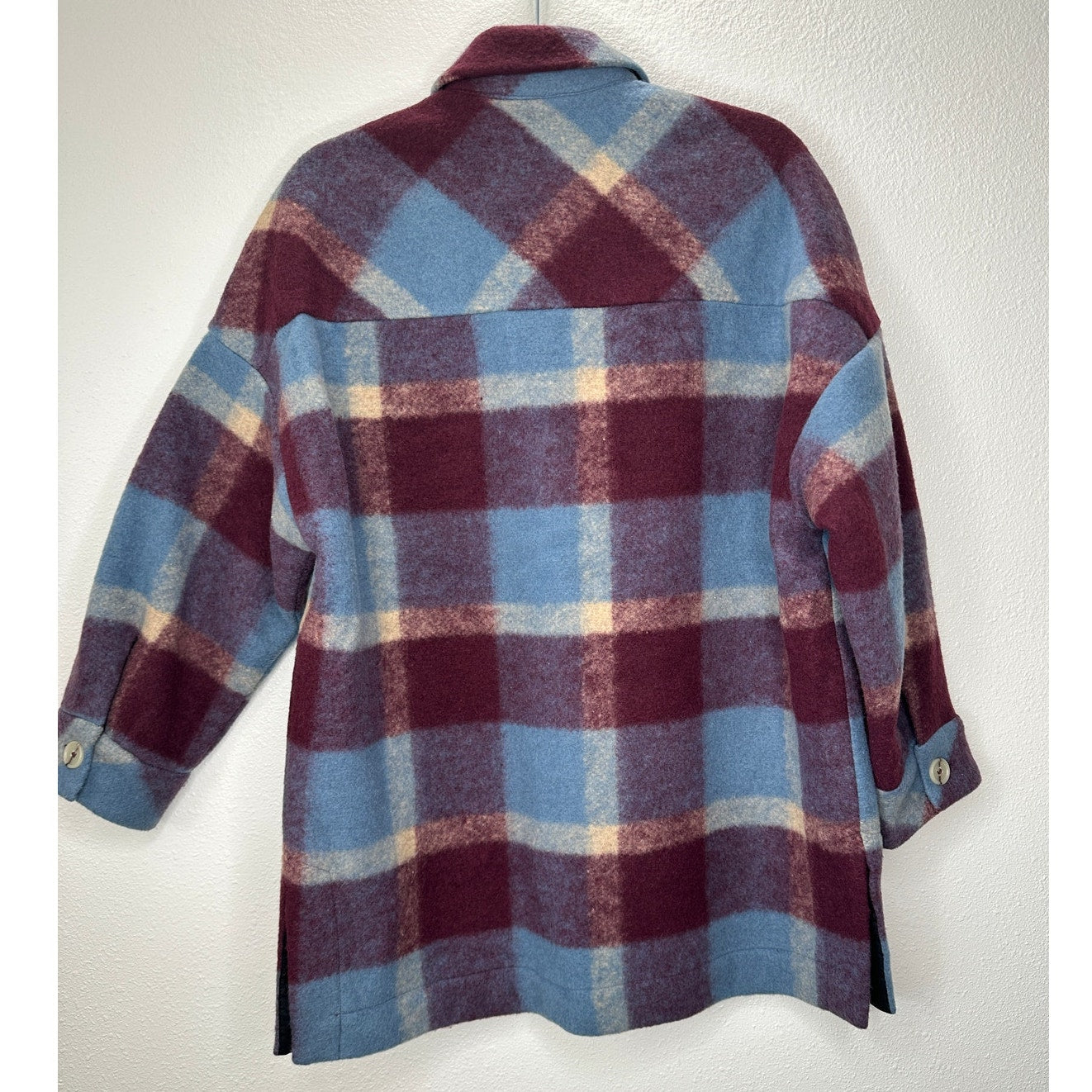 IRO Backpaip Mixed Blue & Burgundy Plaid Long Sleeve Wool Blend Coat L
