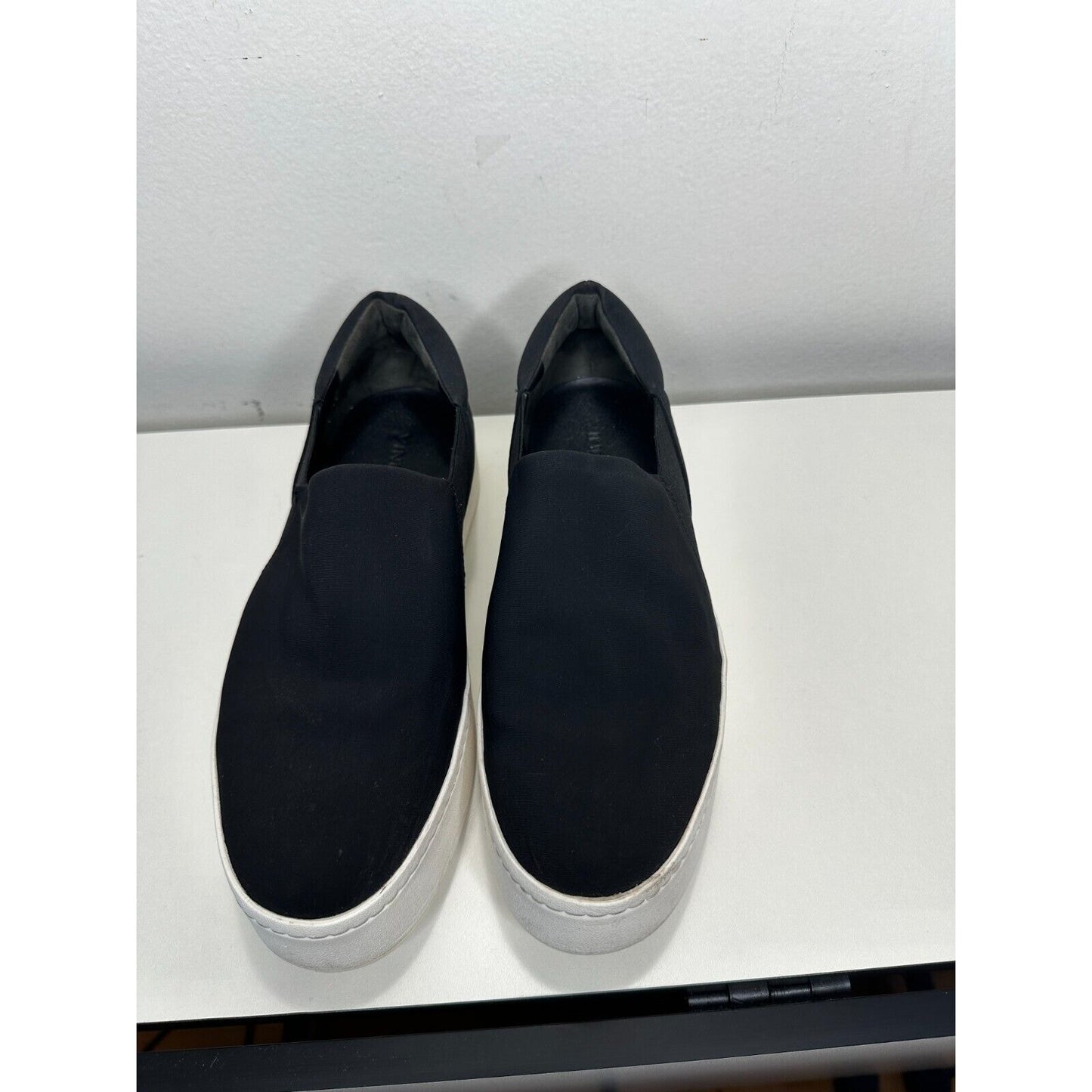 Vince Black Slip On Sneaker Double Thick White Rubber Platform Sole Shoes 9