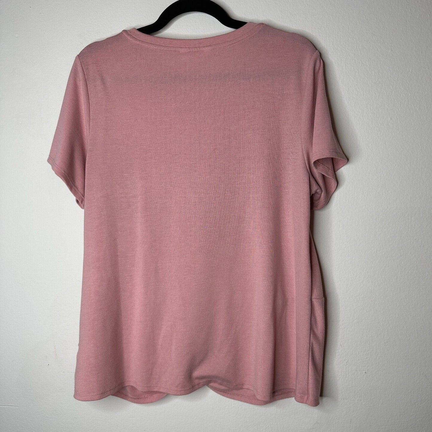 Time & Tru Pink Front-Twist Tie Short Sleeve Wide Round Neck Flowy Tunic Top L