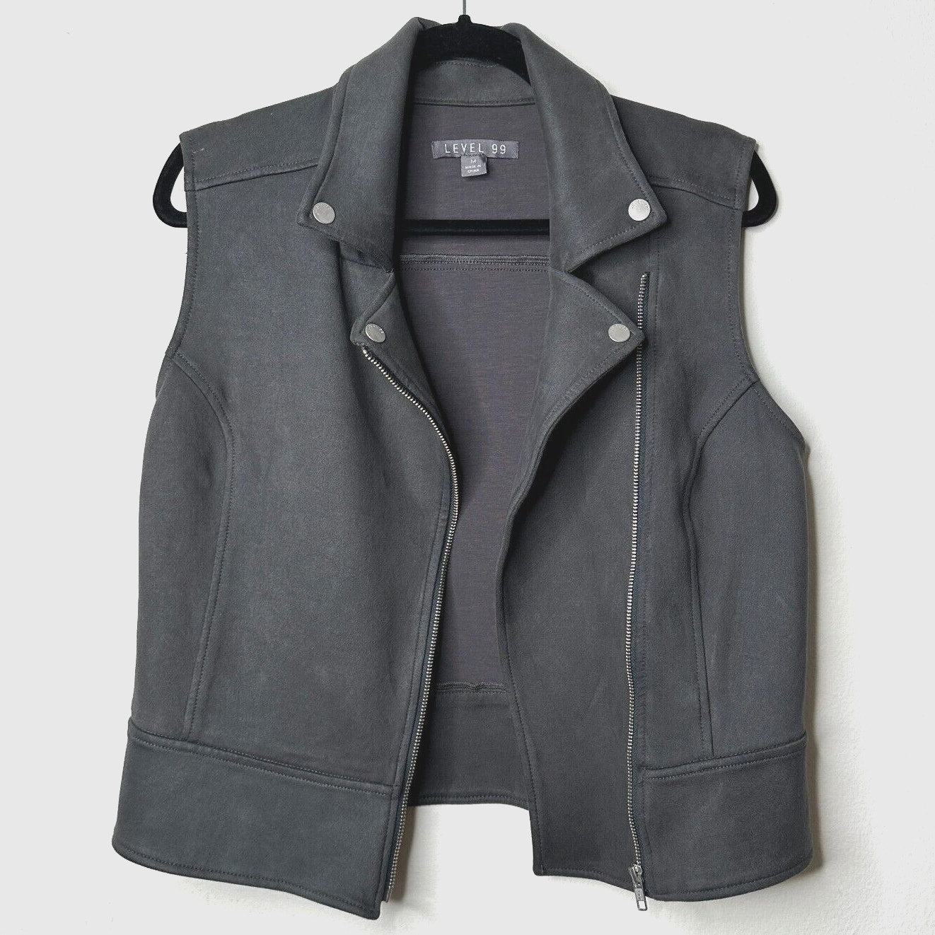 Level 99 Alexa Faux Suede Earl Gray Moto Vest Asymmetric Center Front Zip Medium