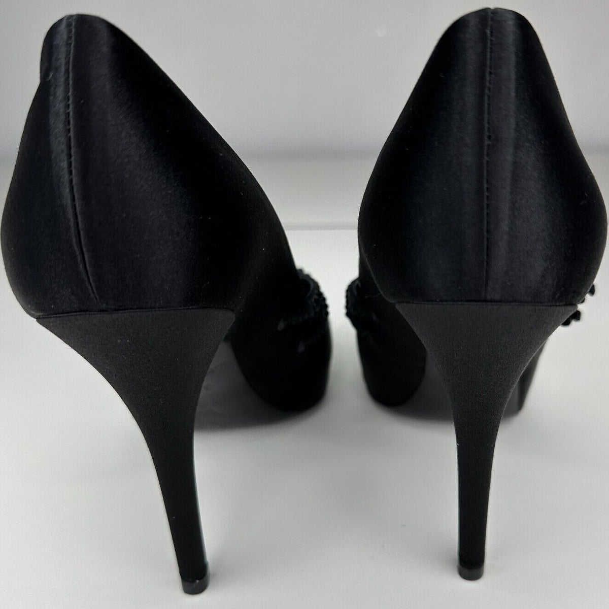Louis Vuitton Vintage Black Satin Open Toe Crystal Strap Embellished Pumps 37.5