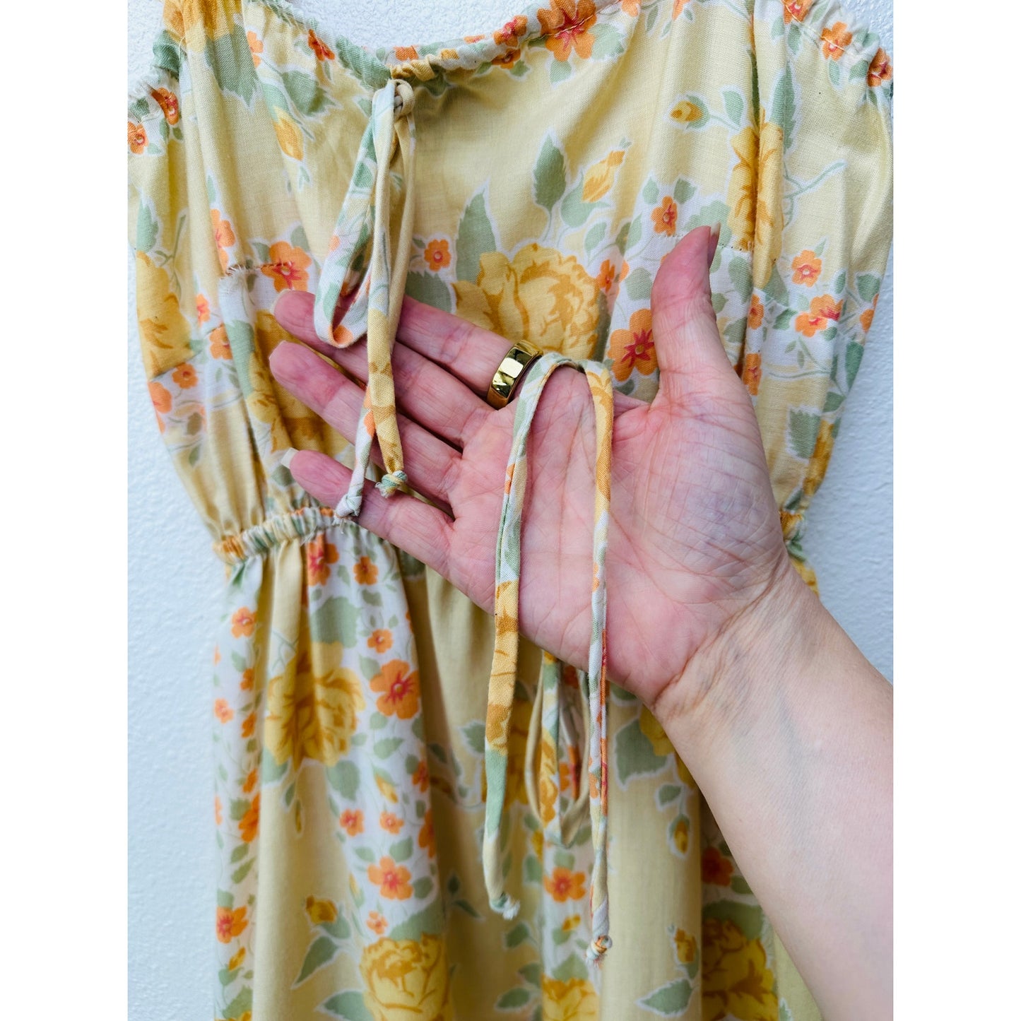 Tammy Vintage Yellow Floral Prairie Dress Women’s S Tie-Front Ruffle