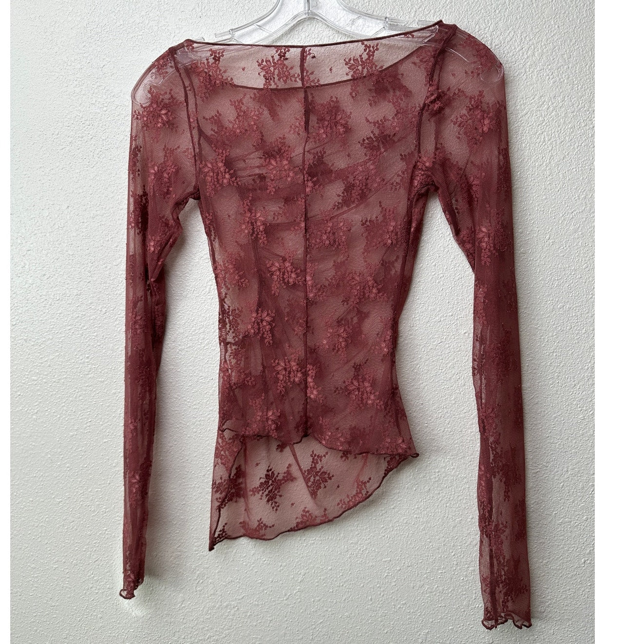 Free People Mauve Sheer Ruched Lace Top XS