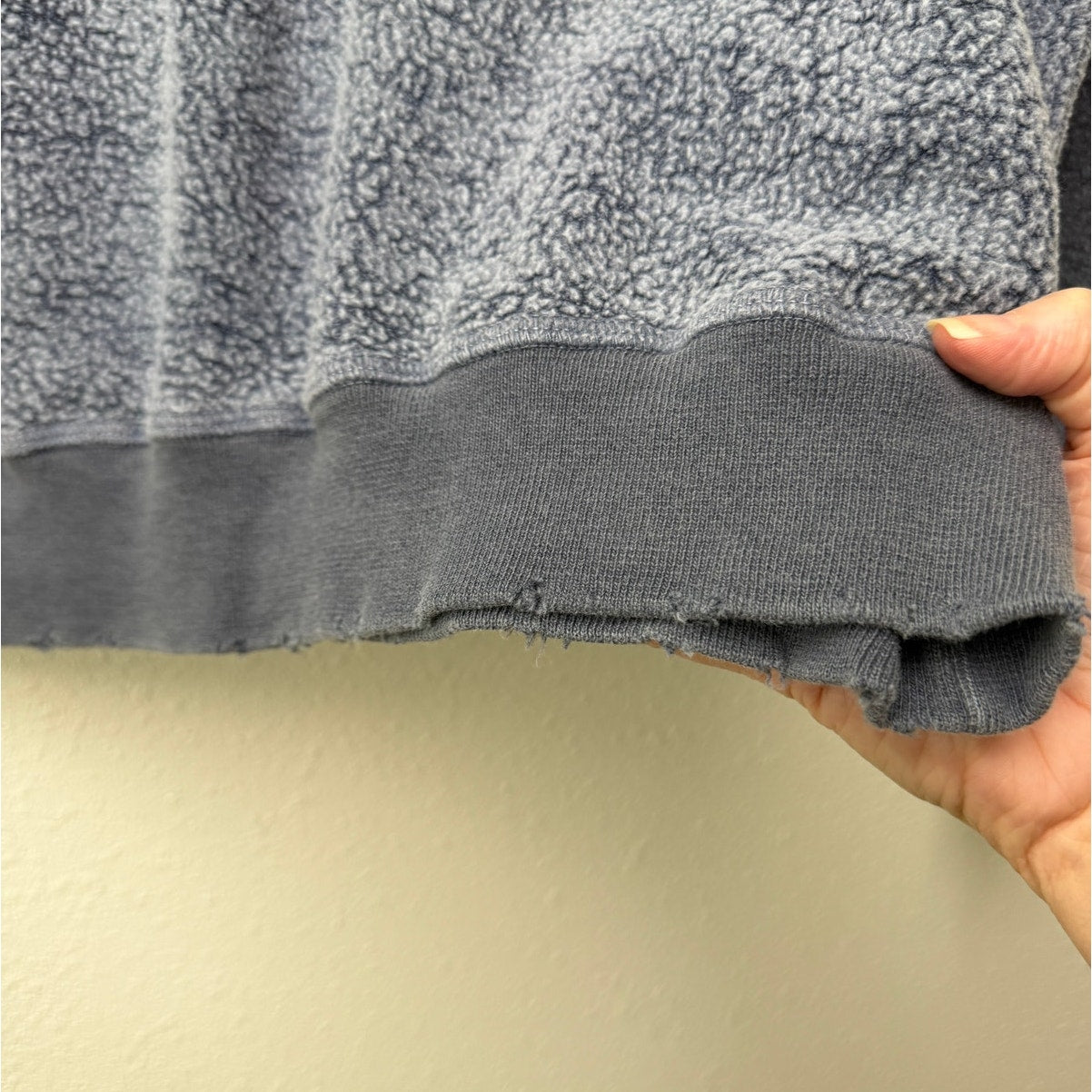 The Great. Blue Fleece Sweatshirt Distressed Raw Hem Raglan Sleeve - Size 0