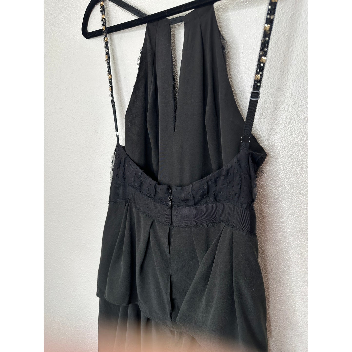 BCBGMAXAZRIA Black Lace Tiered Ruffle Low Back Keyhole Front Maxi Dress 4