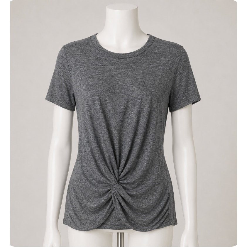 Michael Stars Short Sleeve Gray Knotted Front Round Neck T-shirt Oversized XS