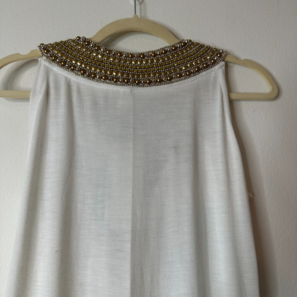 NWT Elizabeth Hurley Beach White Jemima Maxi Gold Embellished Bead Neckline Med
