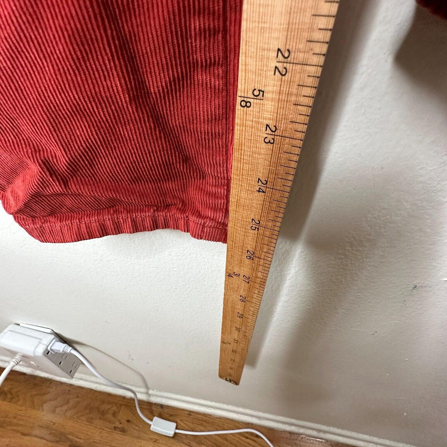 AMO The Chloe Rust Red Corduroy Straight Leg Crop Pant Trousers Washed Red 26