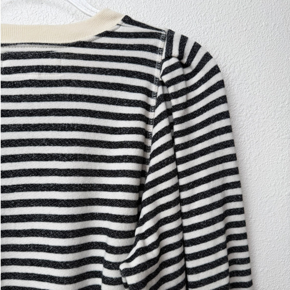 The Great. Black & Cream Striped Pleated Shoulder Sweatshirt Sweater