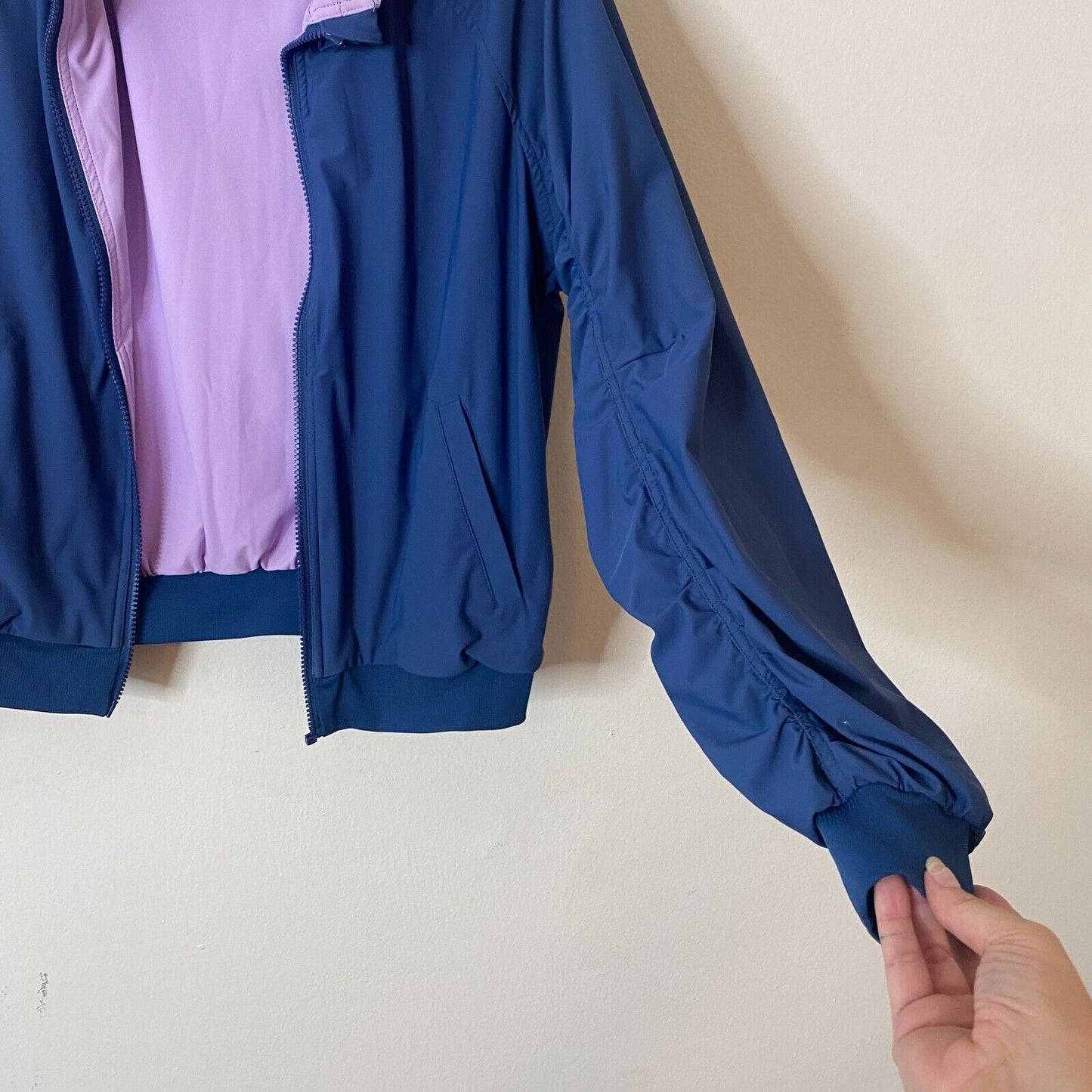 Lite Weight Blue & Lilac Reversible Zip Hoodie Windbreaker Jacket Ruche Sleeves