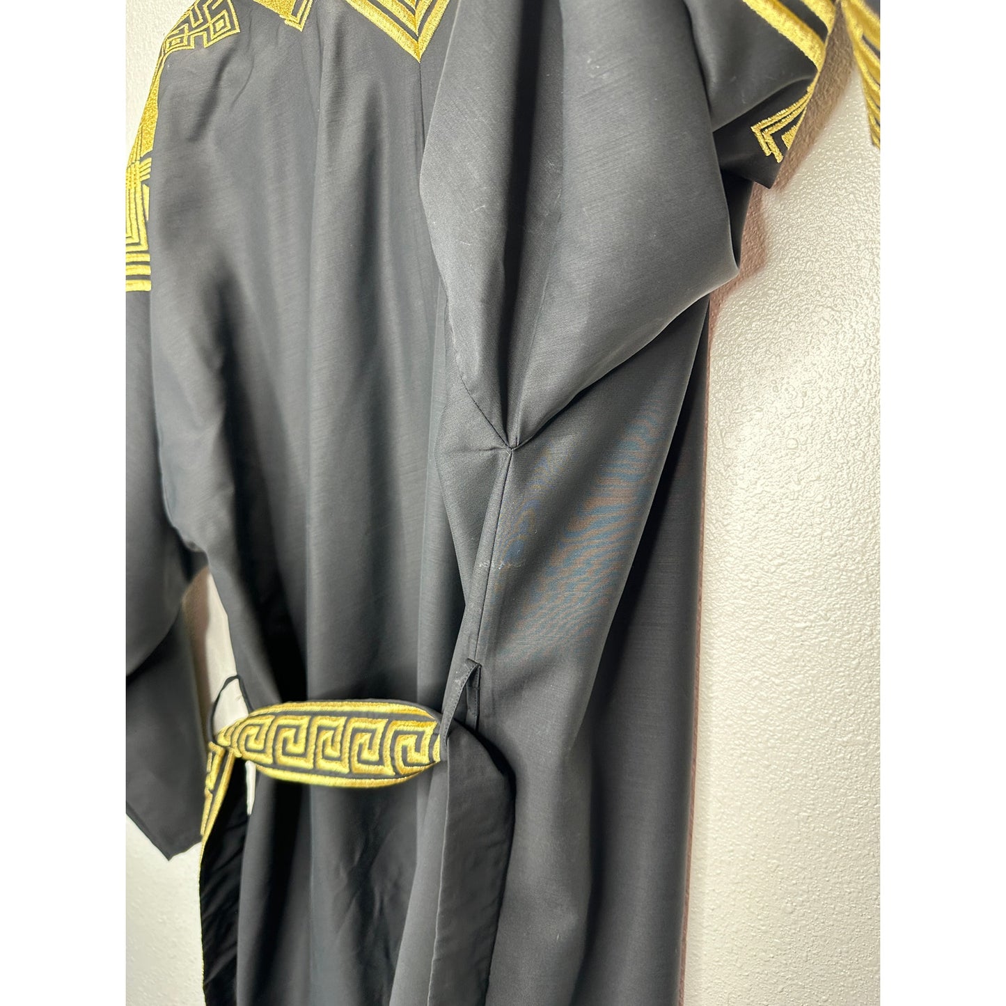 Versace Belted Gold Embroidered Black Wool Blend Kimono Jacket M