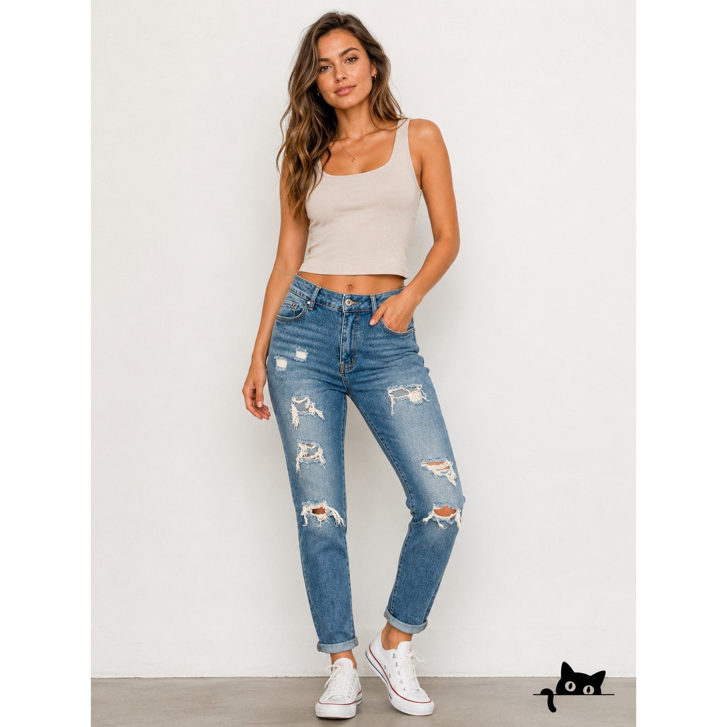 Wax Jean Collection Medium Wash Distressed Holes Boyfriend Denim Jeans 30