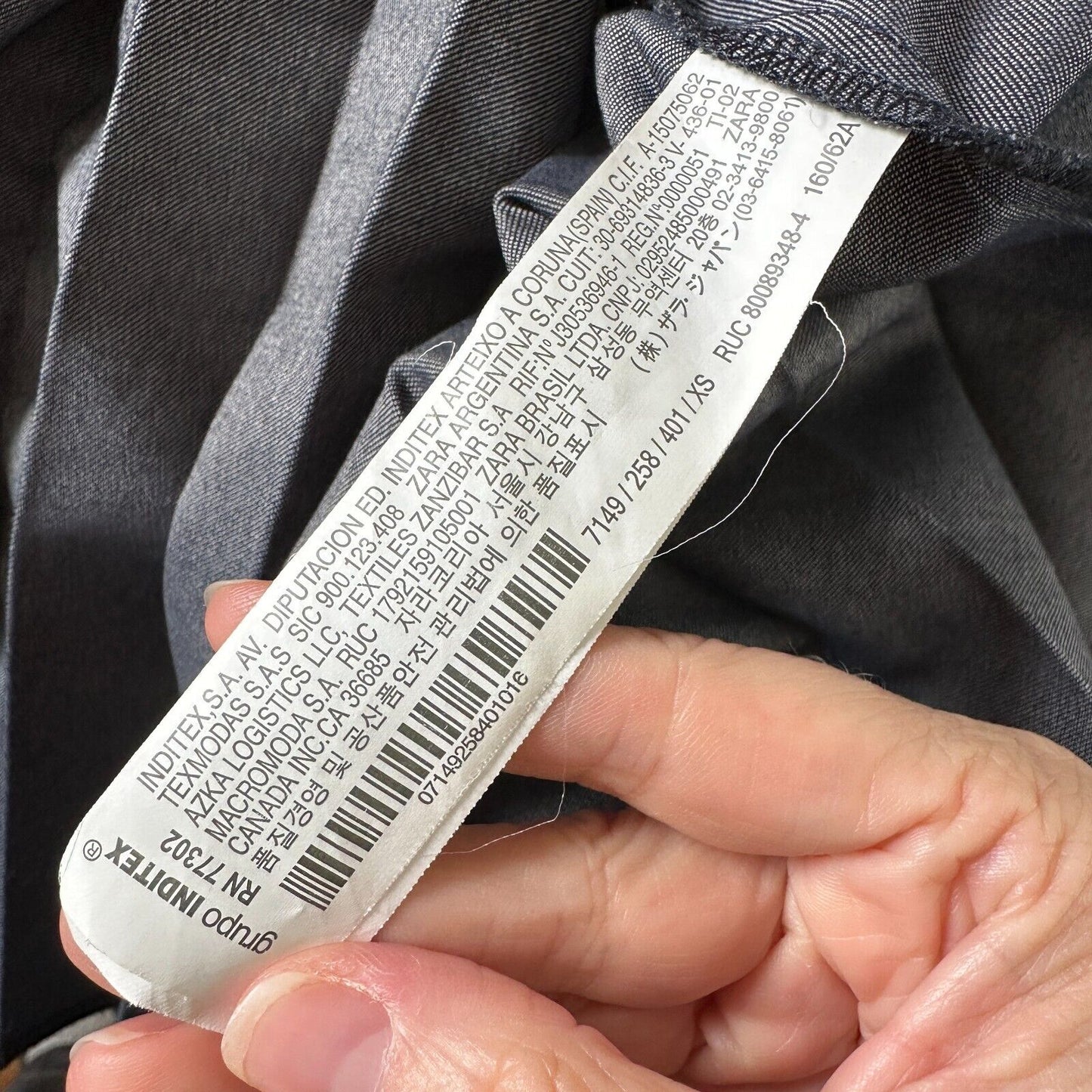 Zara Dark Blue Wash Box Pleated Denim Look Midi Skirt Waistband Side Zipper XS