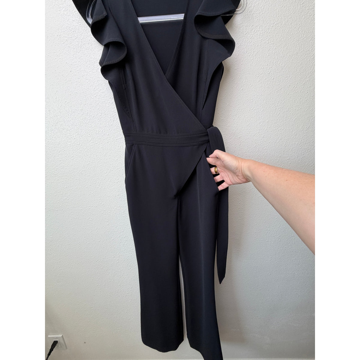 A.L.C. Wilder Black Wrap Flare Jumpsuit Womens 0