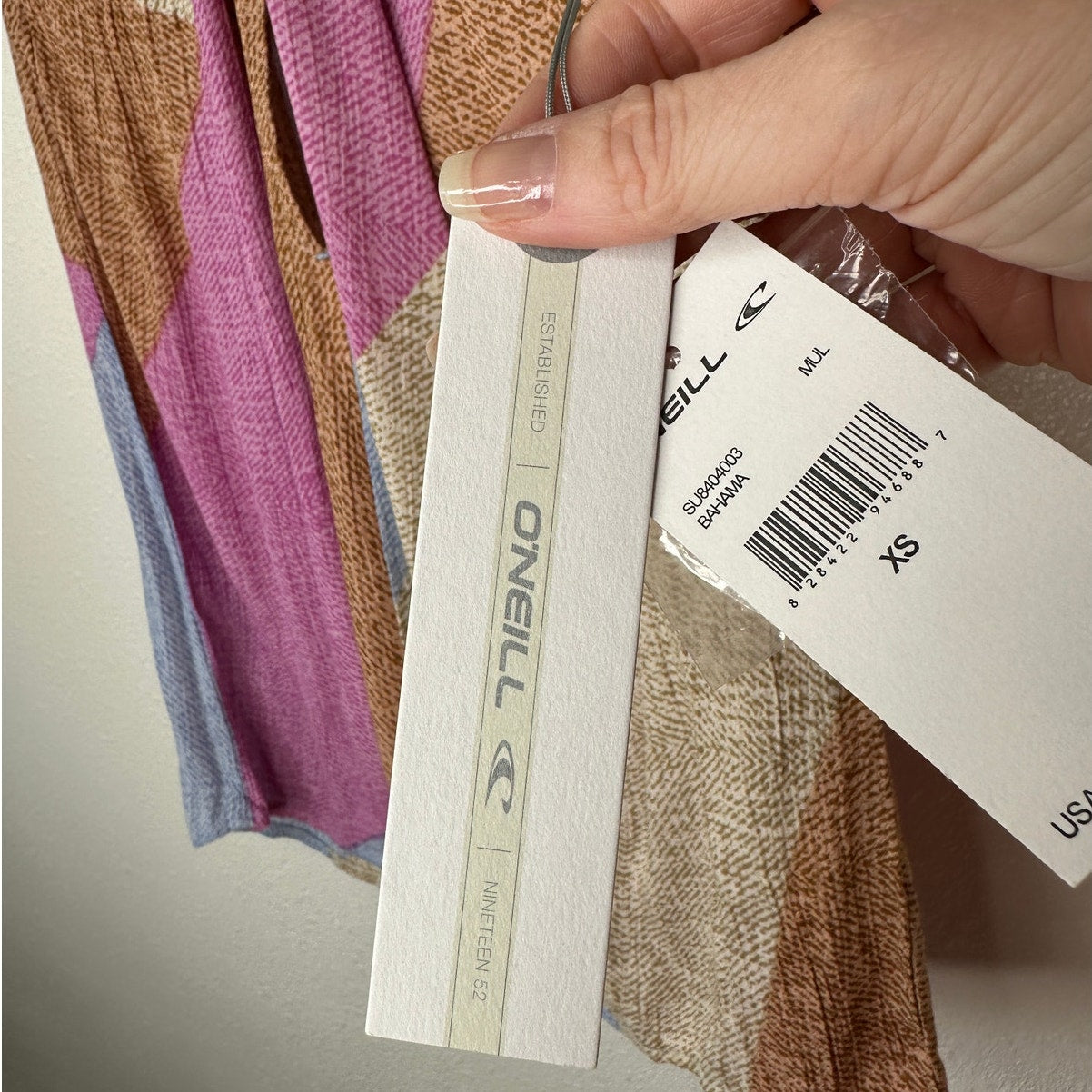 NWT Oneill Bahama Pink Tan Blue Button Keyhole Tie Racerback Top XS