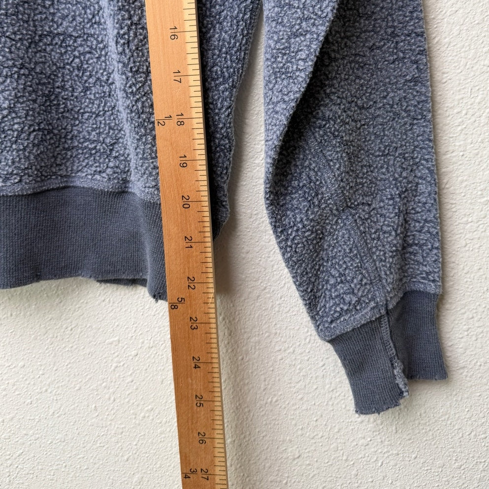 The Great. Blue Fleece Sweatshirt Distressed Raw Hem Raglan Sleeve - Size 0