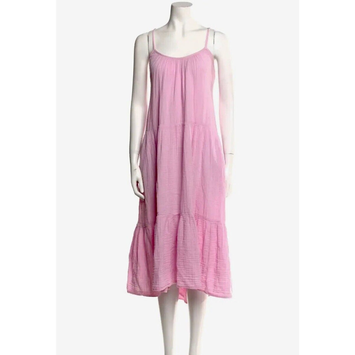 Xirena Pink Ruby Scoop Neck Tiered Ruffle Spaghetti Strap Krinkle Gauze Dress M