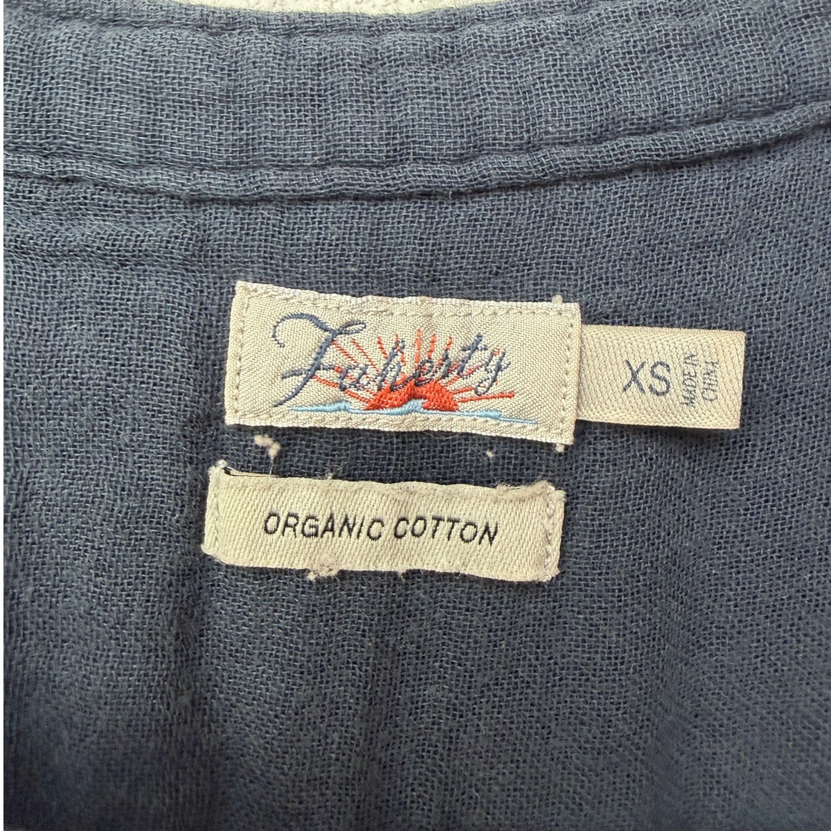 Faherty Dream Cotton Desmond Top Navy Organic Gauze Henley Women's US XS