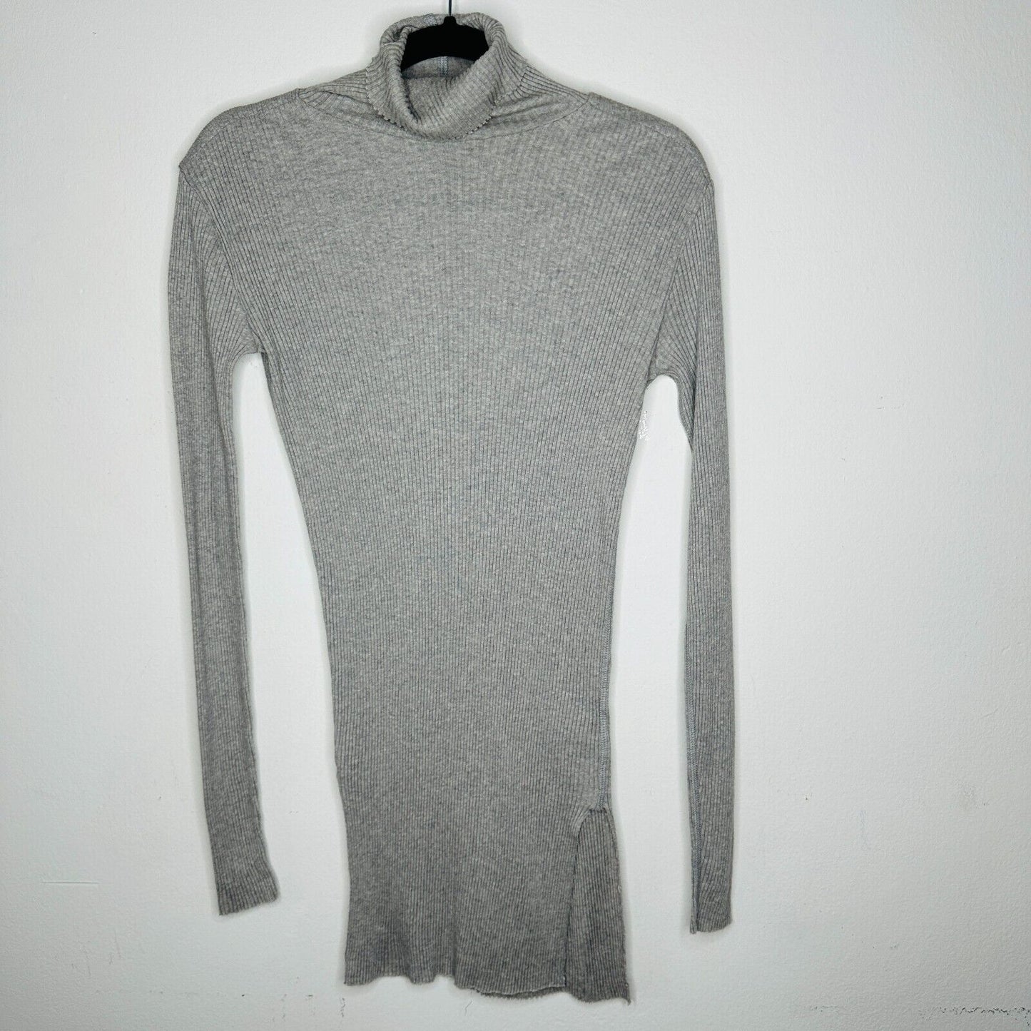Helmut Lang Gray Turtleneck Long Sleeve Ribbed Knit Mini Dress Longline Top Med