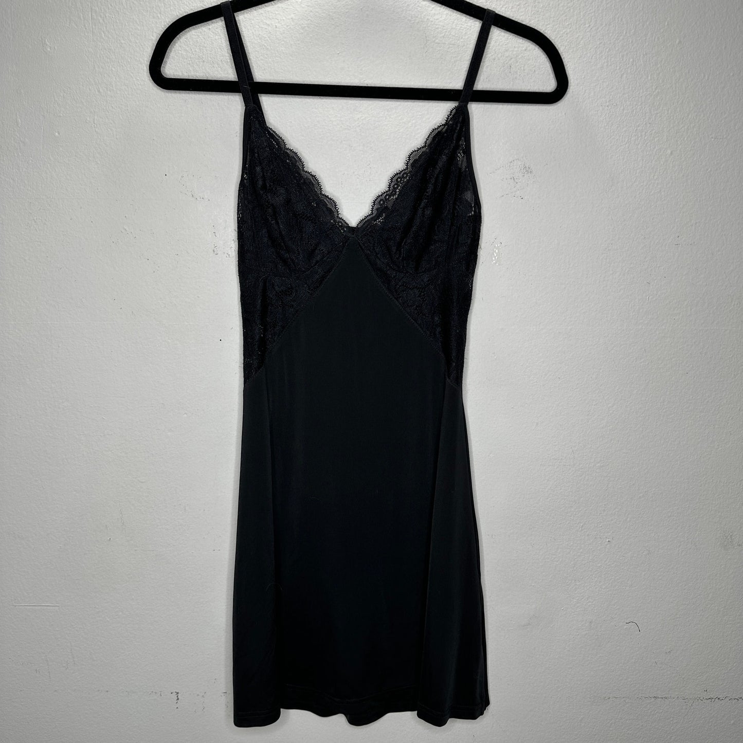 Guess Black Lace V-Neck Spaghetti Strap Slip Dress