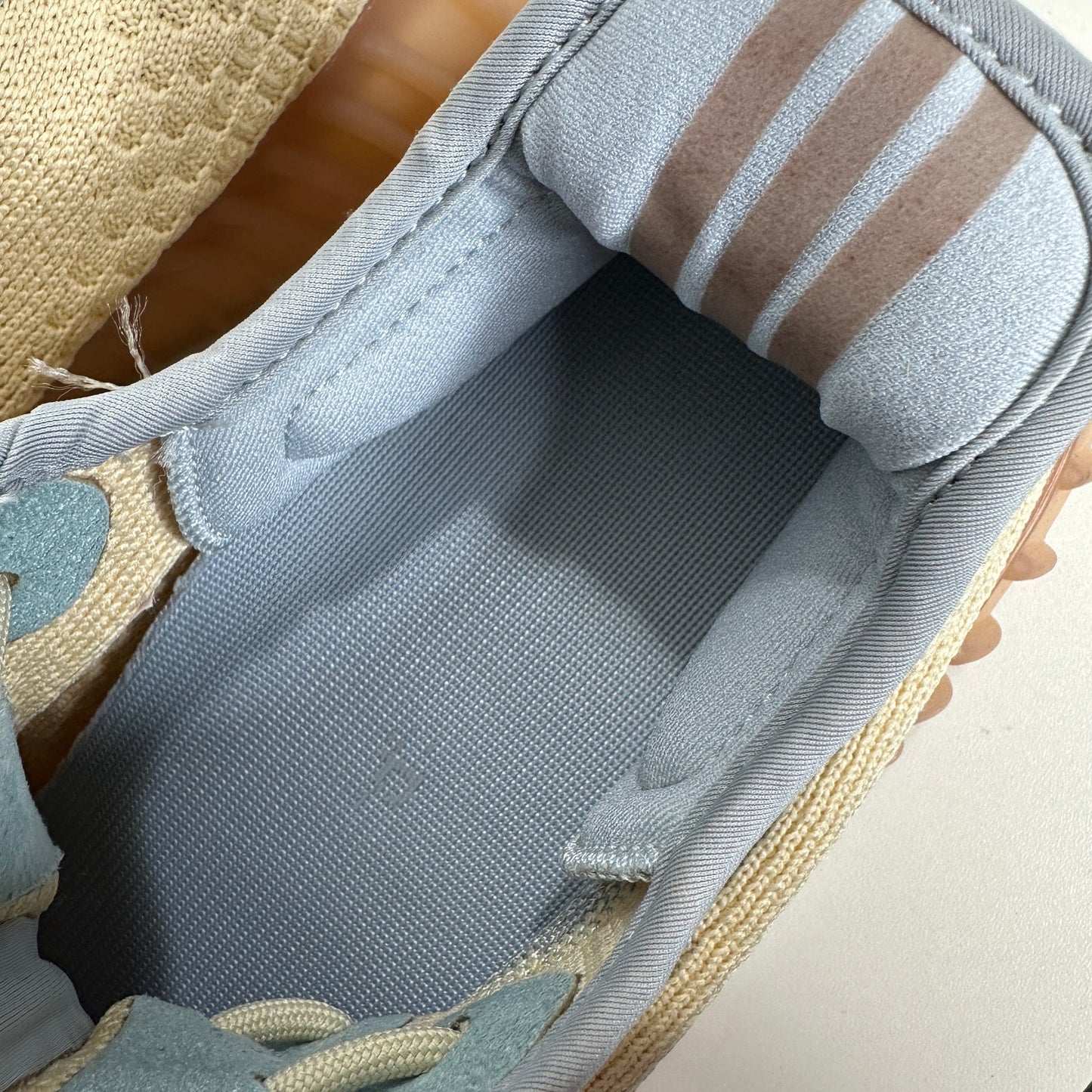 Yeezy x Adidas Boost 350 Tan & Blue Linen Fabric Sneakers Shoes 8.5