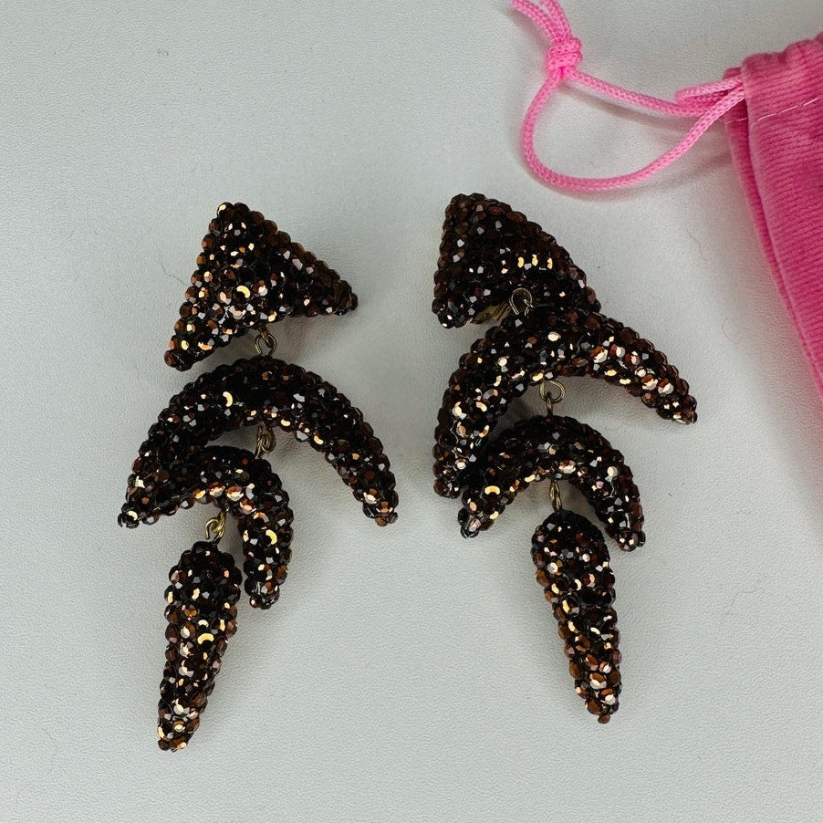 Vintage Richard Kerr Bronze Rhinestone Chunky Clip Earrings