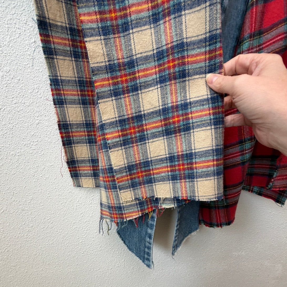 NWOT Greg Lauren Denim Studio Patchwork Plaid Kimono Coat Size S