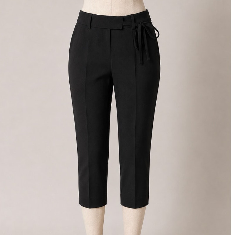 Loft Jet Black Capri Trouser Pants Hook Eye Closure Cute Tie Front 6 Petite