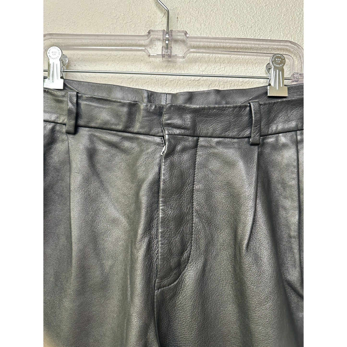 Alexander McQueen Black Leather Pleated Pants Men's US 32