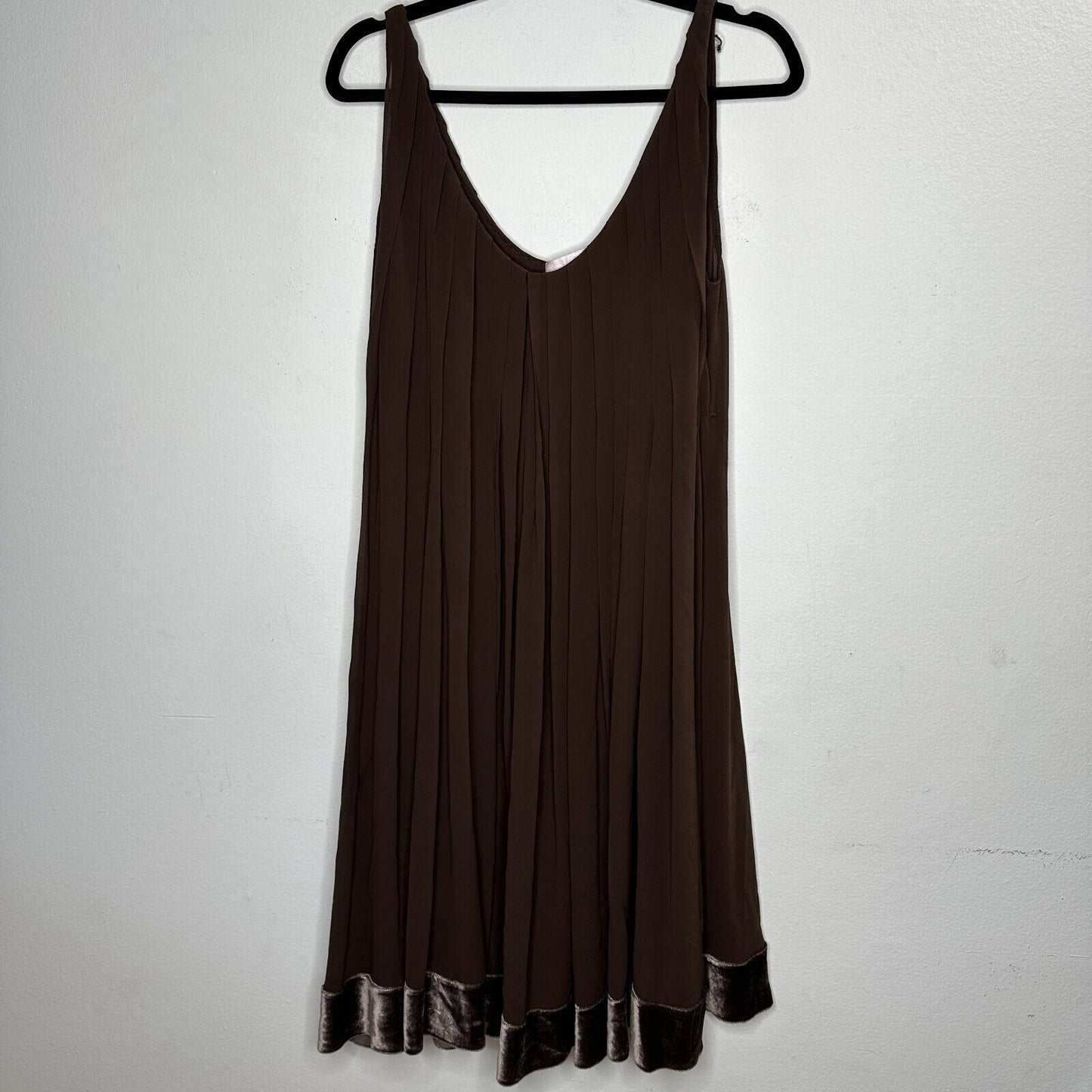 Rebecca Chocolate Flowy Sheer Pleated Round Neck Sleeveless Velvet Hem Dress 2
